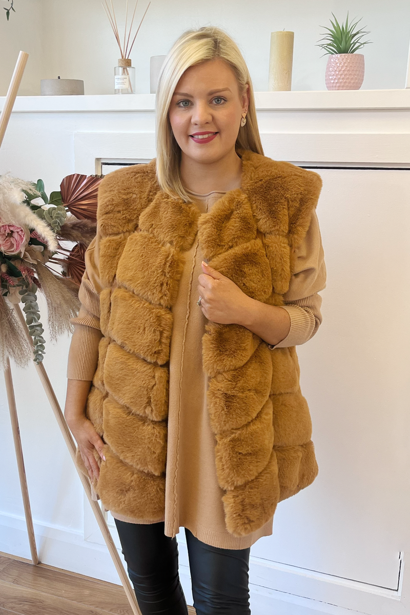 Camel Faux Fur Gilet The Dresser Boutique Banbridge Northern Ireland