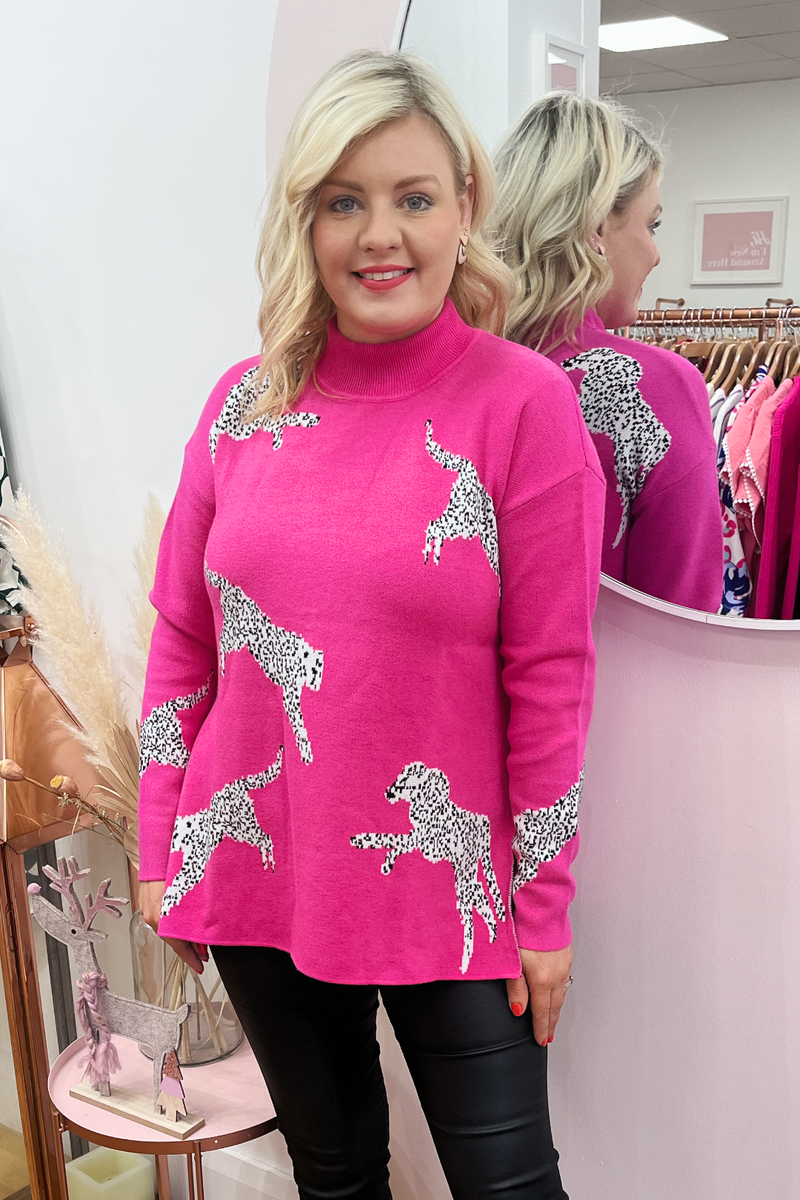 Pink sales leopard jumper