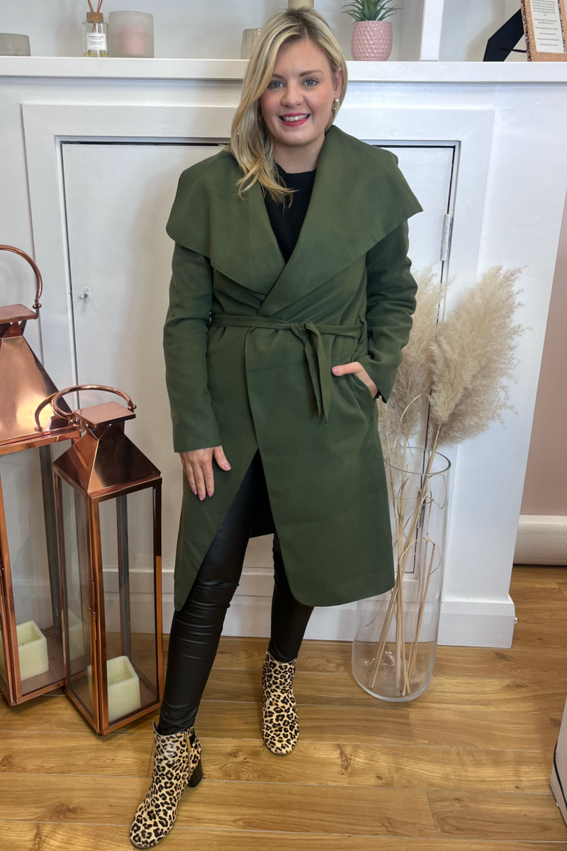 Olive green duster coat top