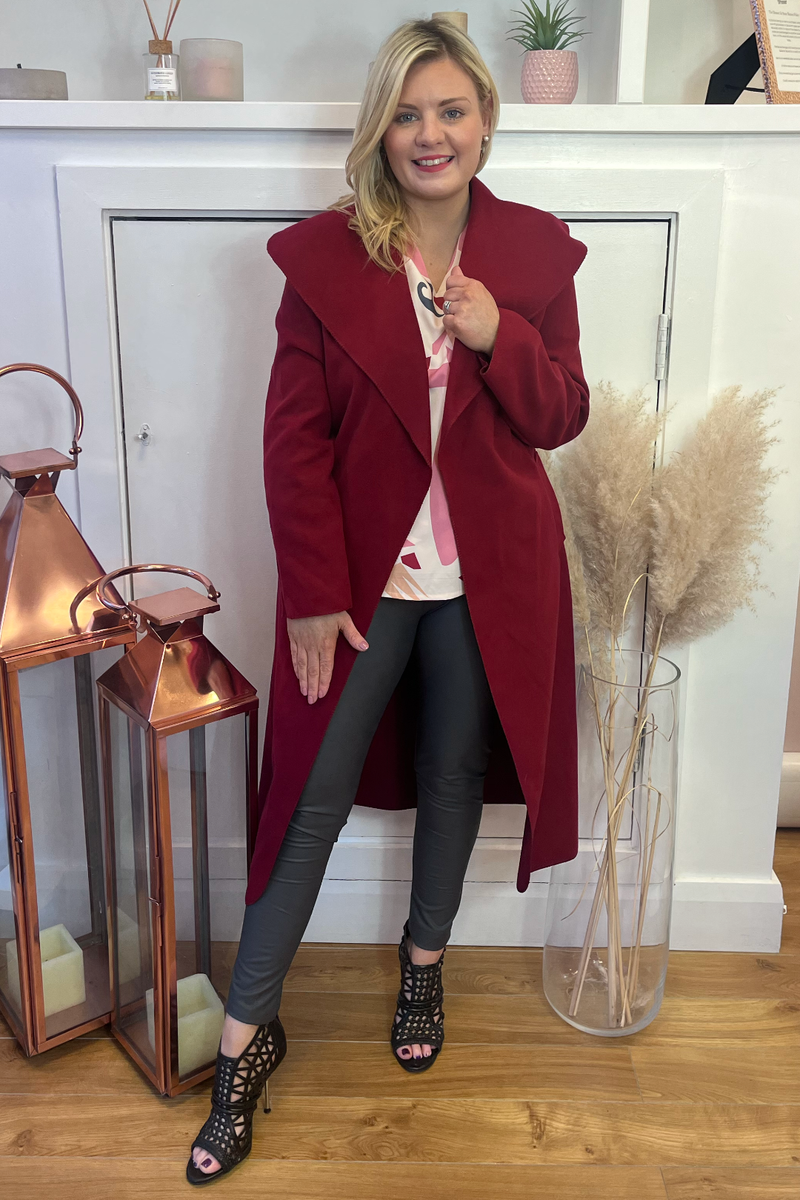 Maroon Duster Coat The Dresser Boutique Banbridge Northern Ireland