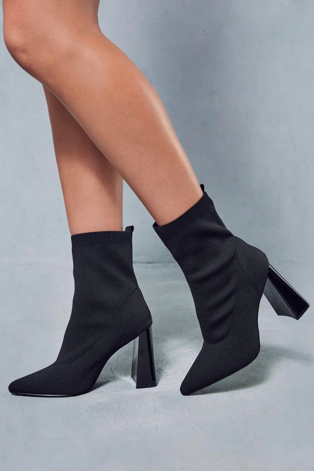Black Block Heel Sock Boot