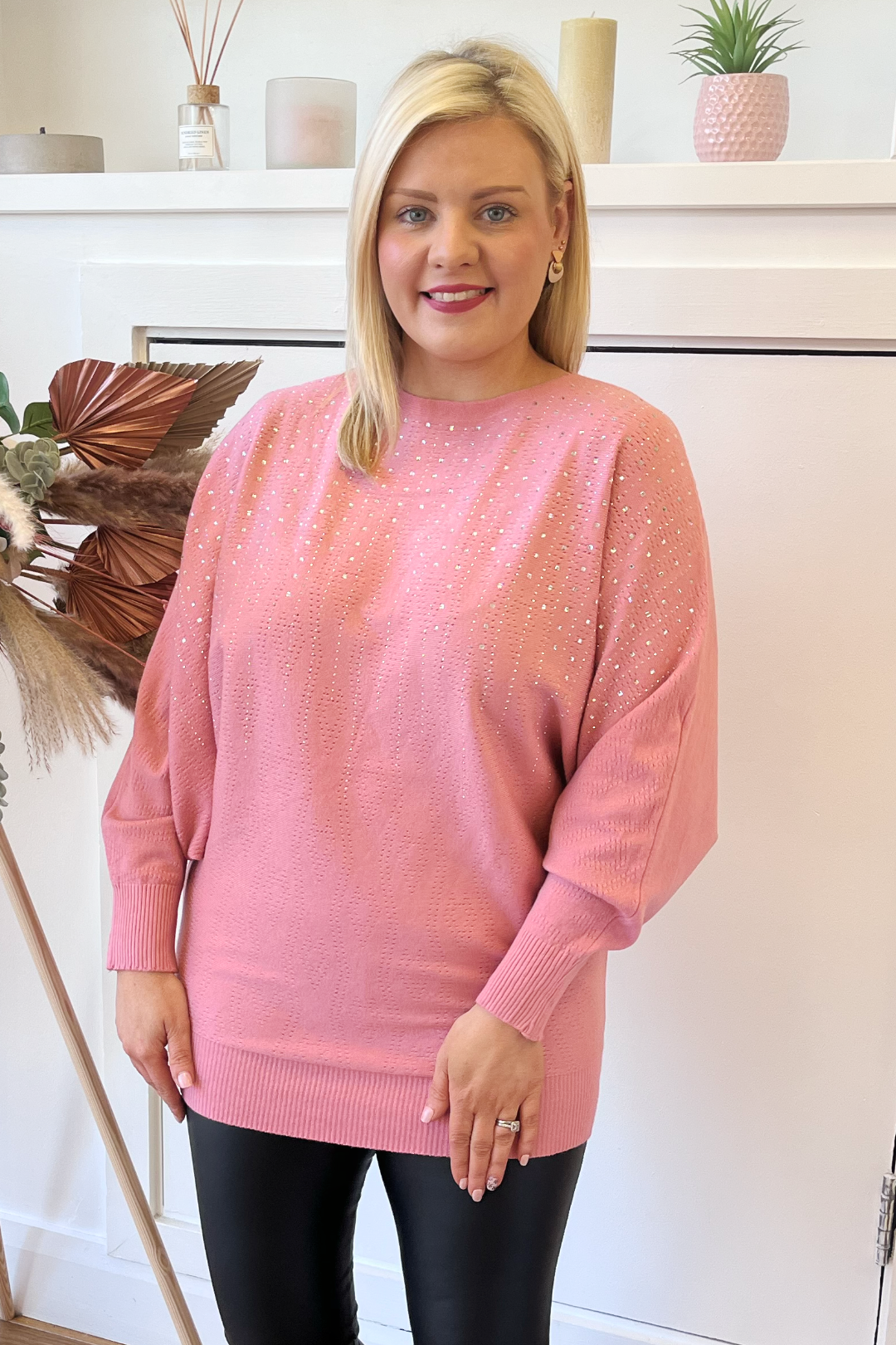 Embellished Batwing Tunic Jumper Pink The Dresser Boutique
