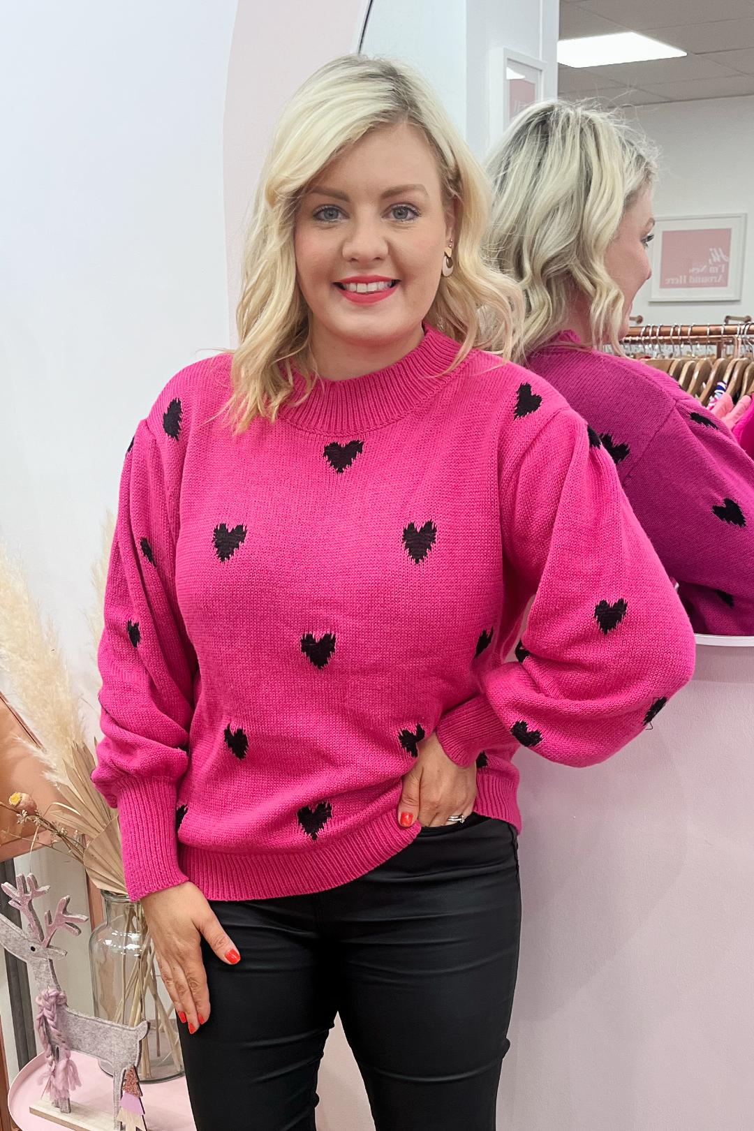 Fuchsia Heart Print Jumper The Dresser Boutique Banbridge