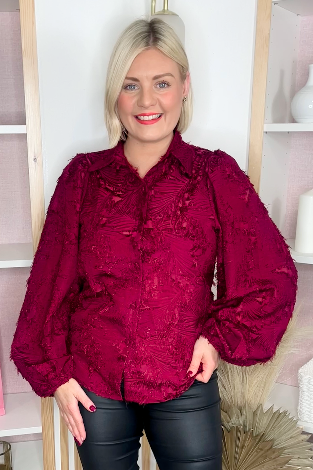 Lulu Textured Blouse (Burgundy)