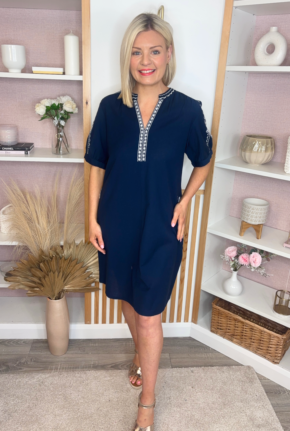 Navy Embroidered Shift Dress | The Dresser Boutique Banbridge Northern Ireland Navy Embroidered Shift Dress | The Dresser Boutique Banbridge Northern Ireland