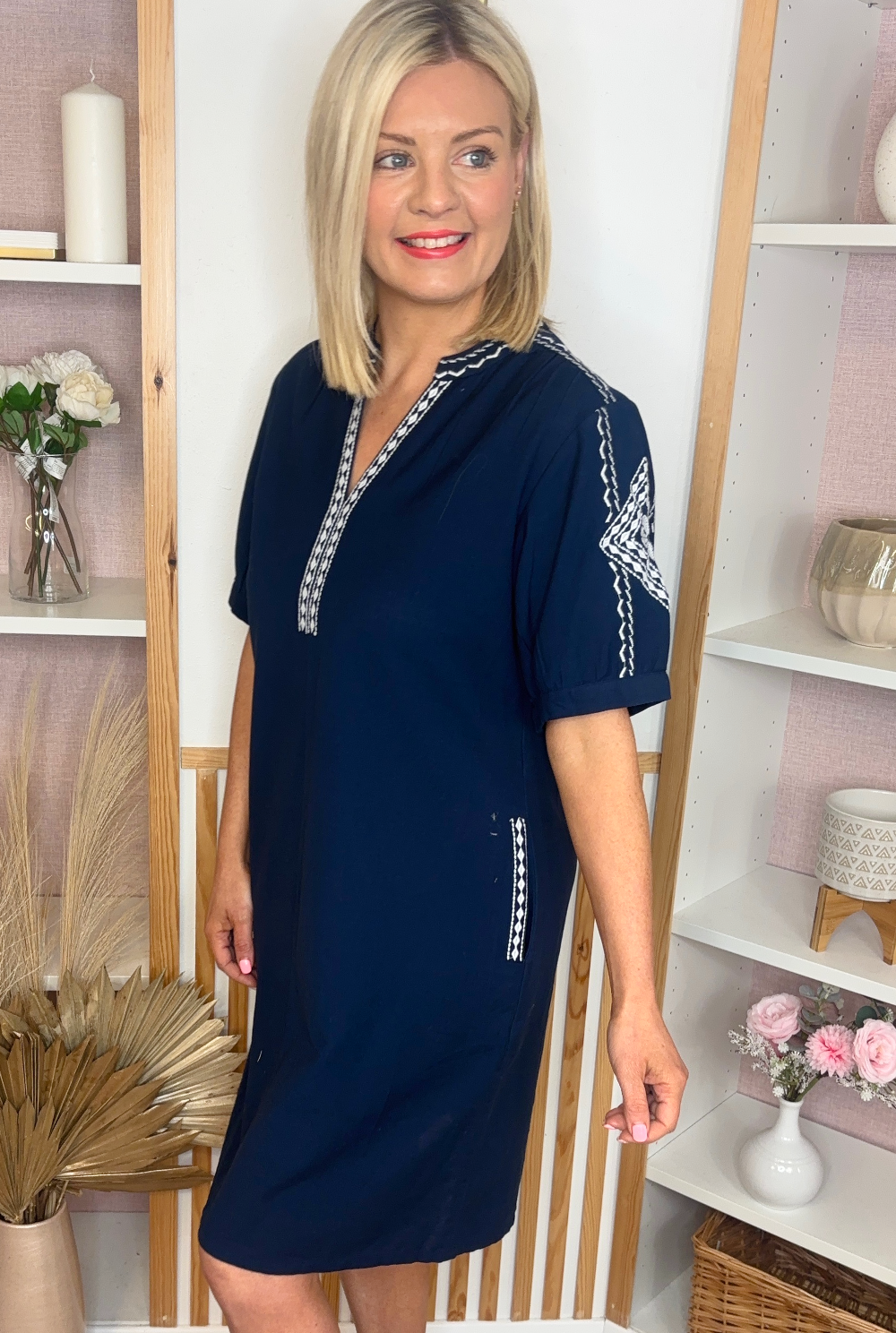 Navy Embroidered Shift Dress | The Dresser Boutique Banbridge Northern  Ireland