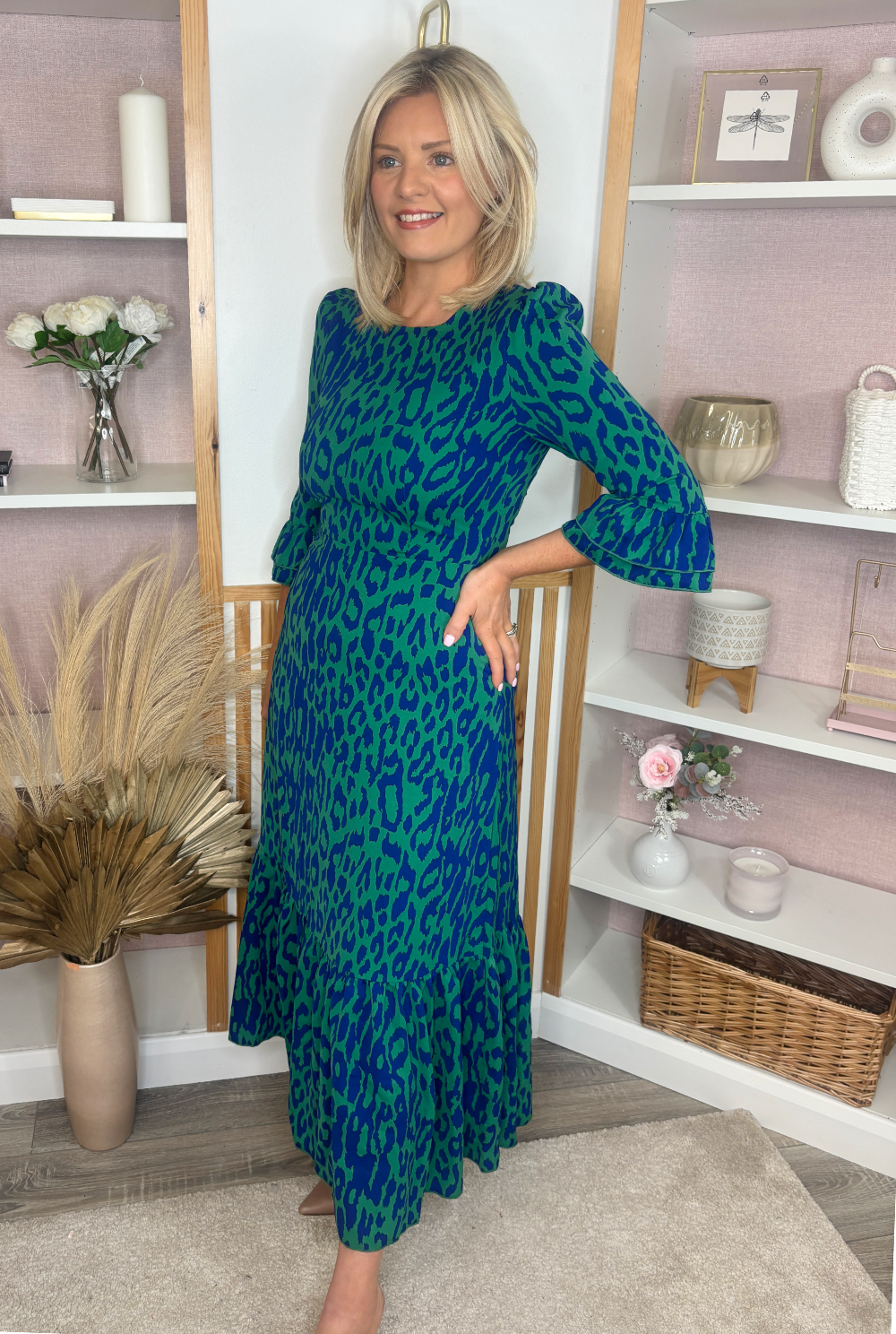 Tessa Leopard Print Dress (Blue/Green)