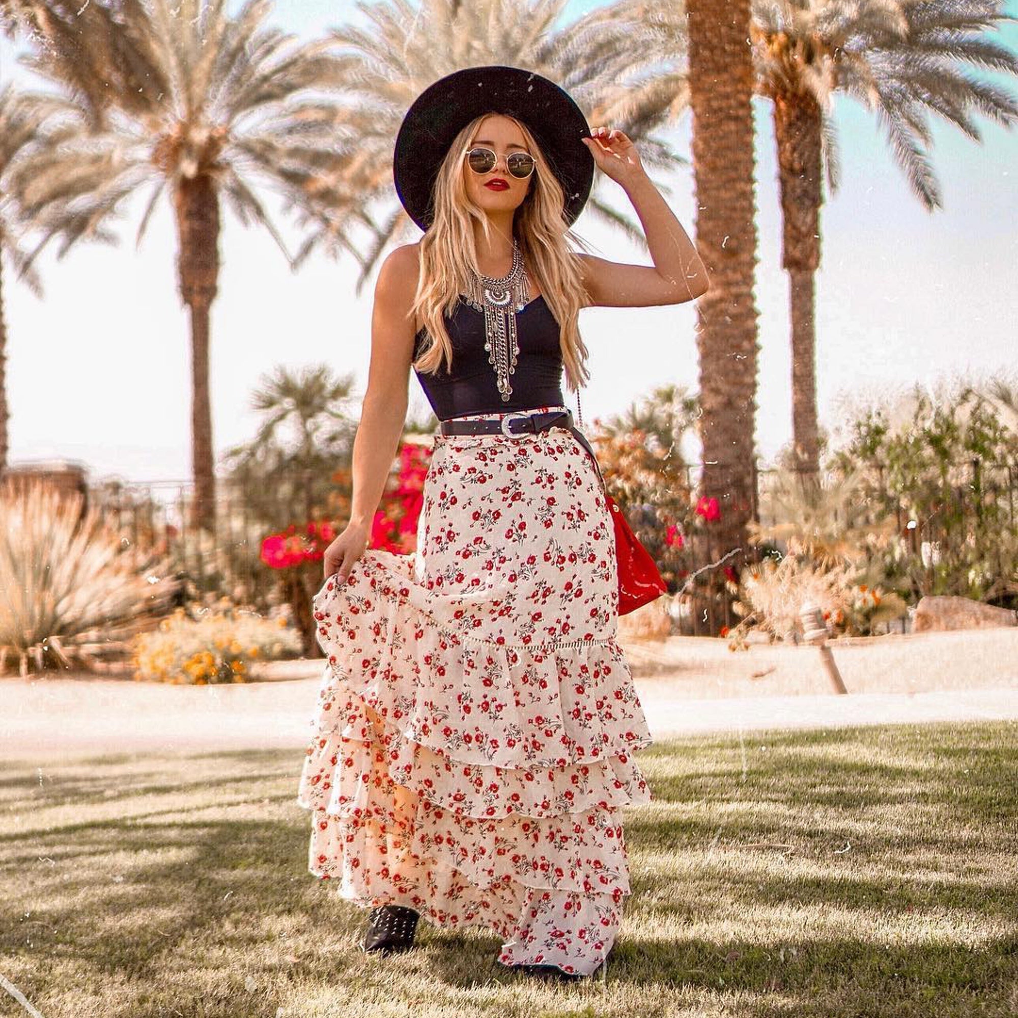 Floral maxi skirt cream top