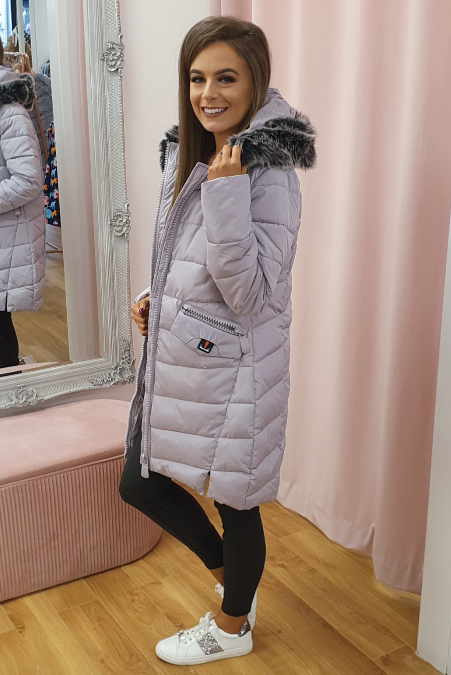 Grey longline padded coat shop