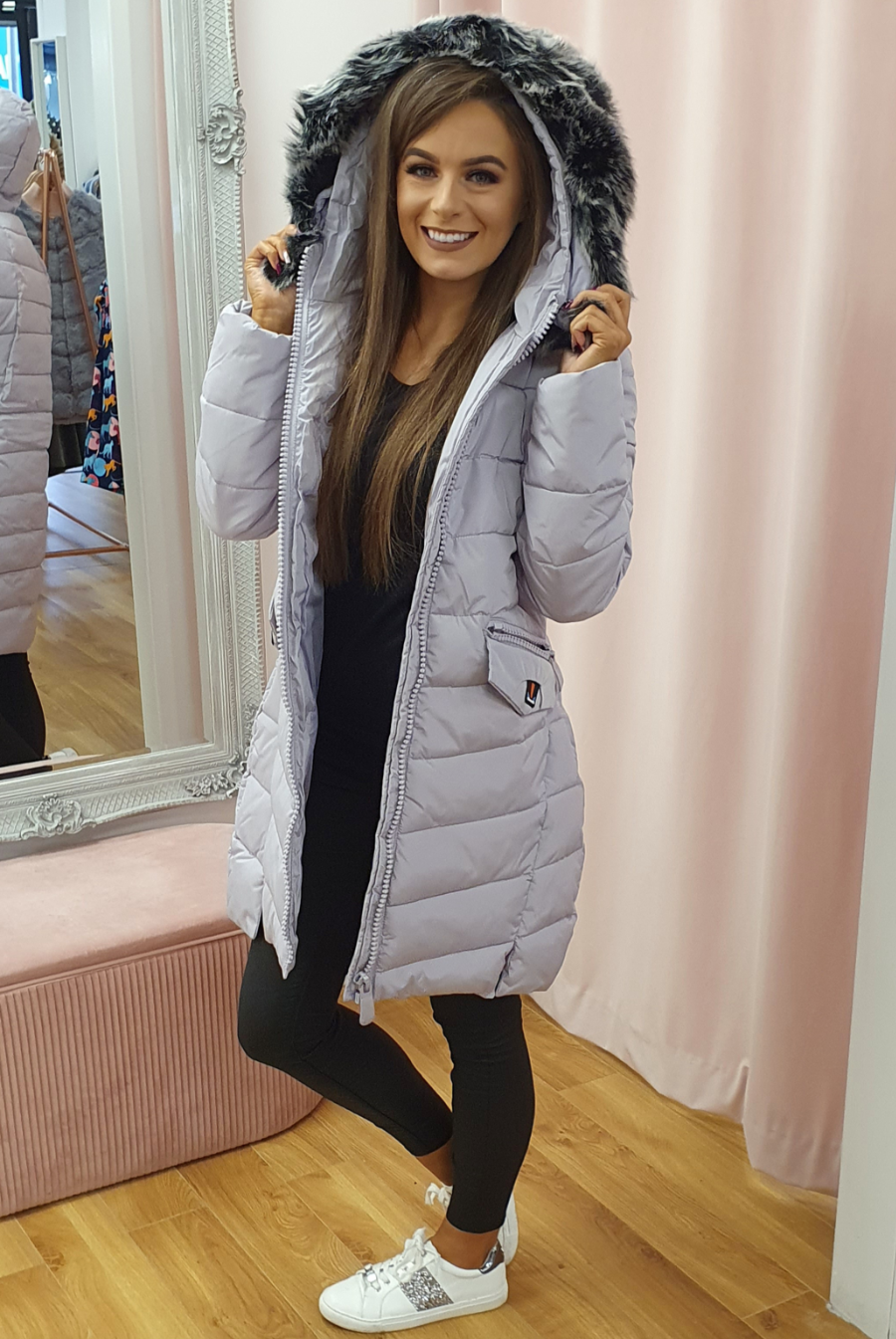 Longline grey puffer coat top