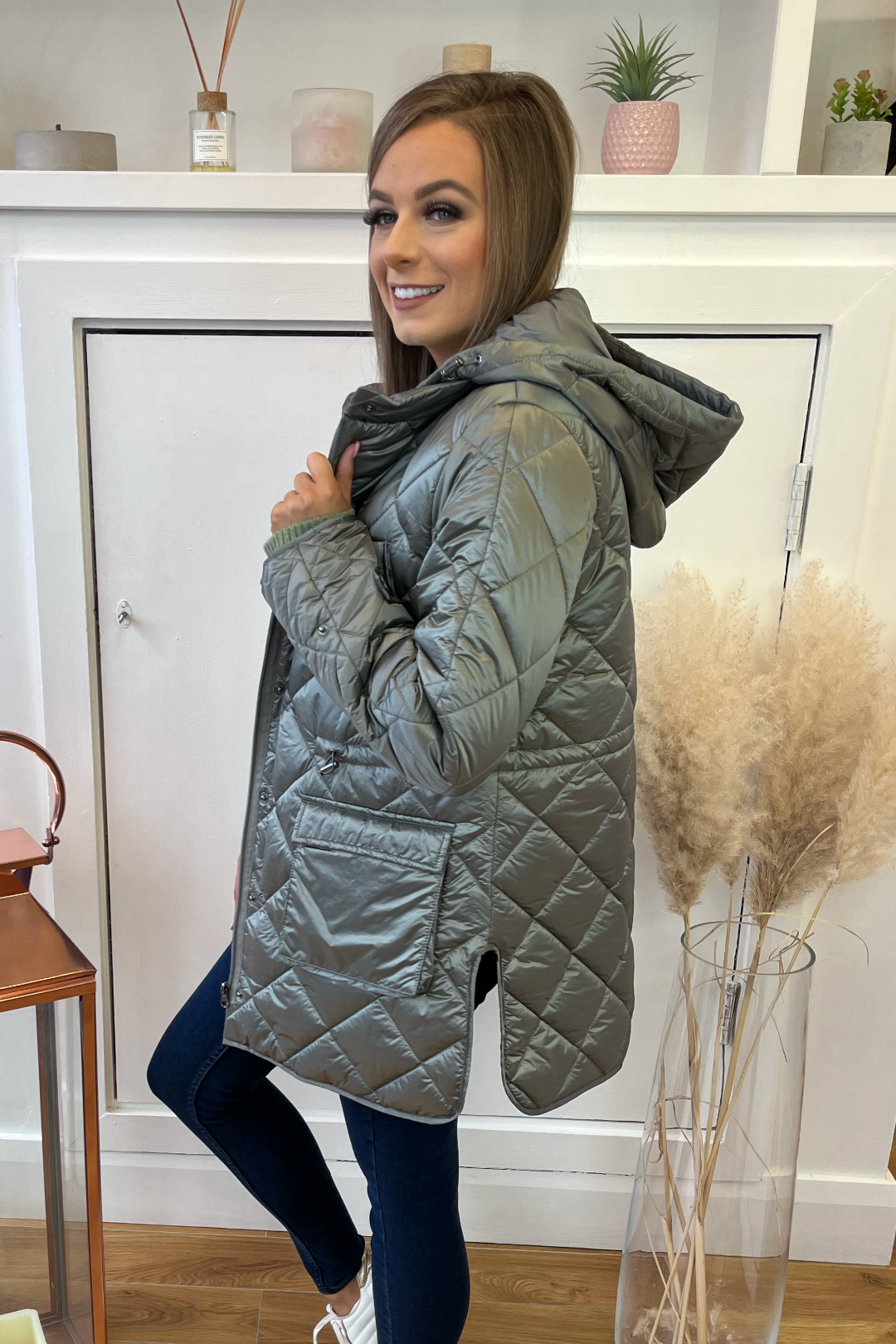 Pewter Metallic Hooded Coat The Dresser Boutique Banbridge