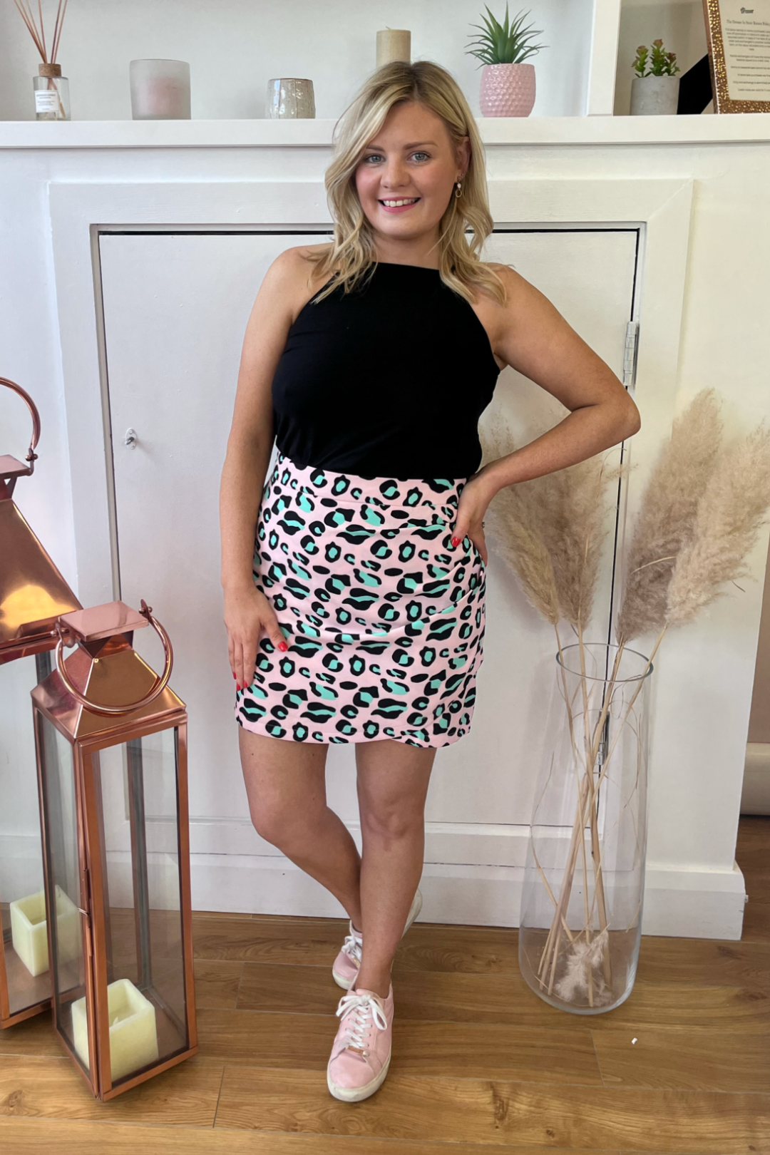 Pink leopard print skirt hot sale