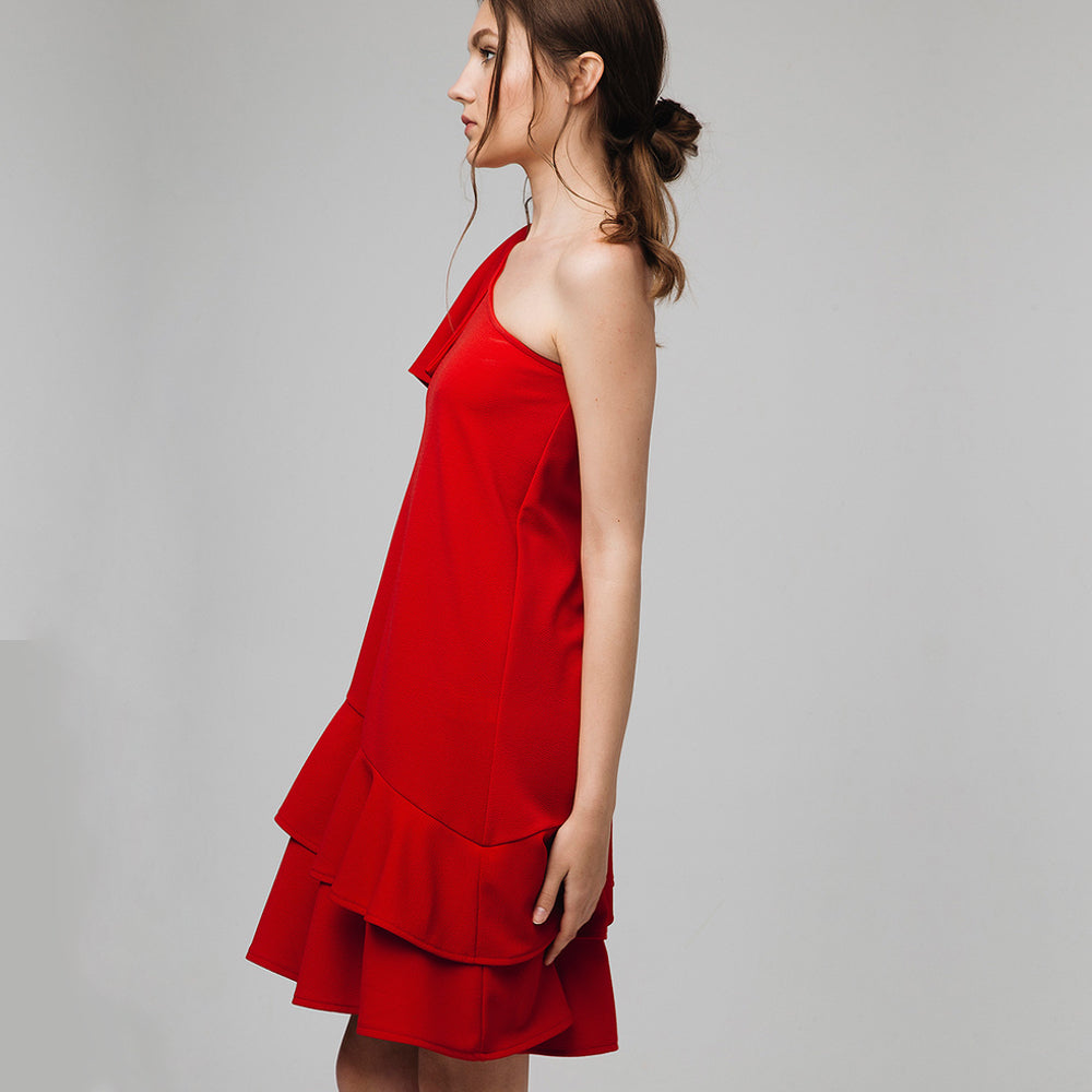 fitted lace wedding dress Red One Shoulder Dress