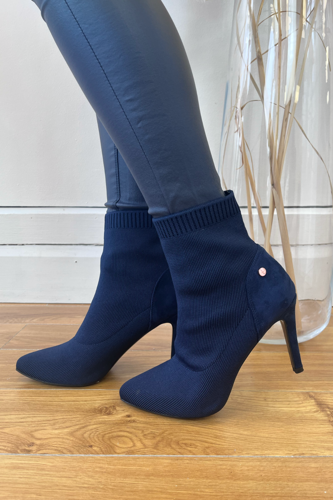 Navy sock ankle boots best sale