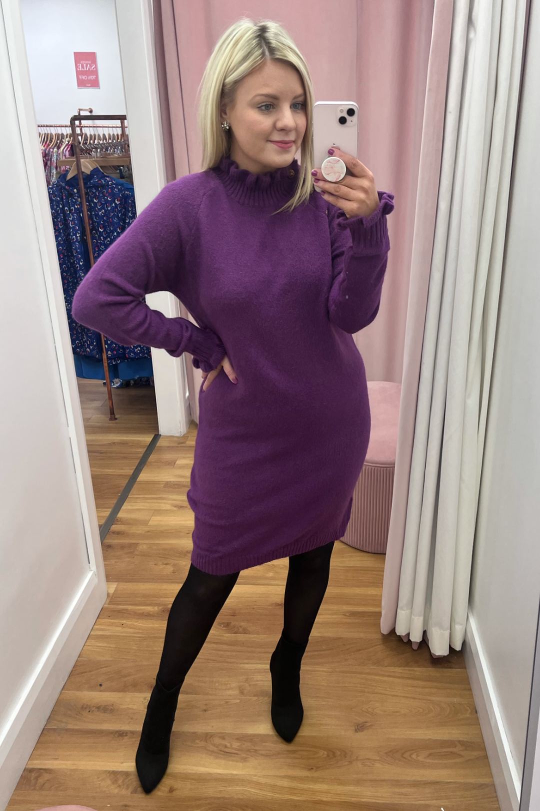 fitted lace wedding dress Yani Purple Sweater Dress