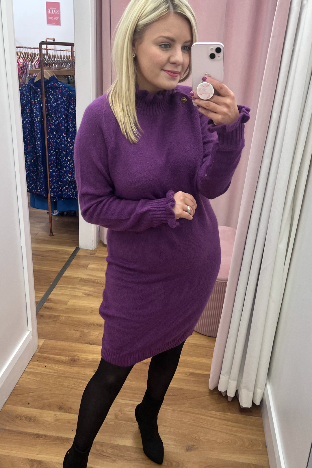 fitted lace wedding dress Yani Purple Sweater Dress