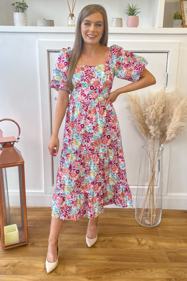 zariah midi dress Floral Color:Pink (with tail) filter-colour: rose Zara | Dresses | Lush removable rosette pin